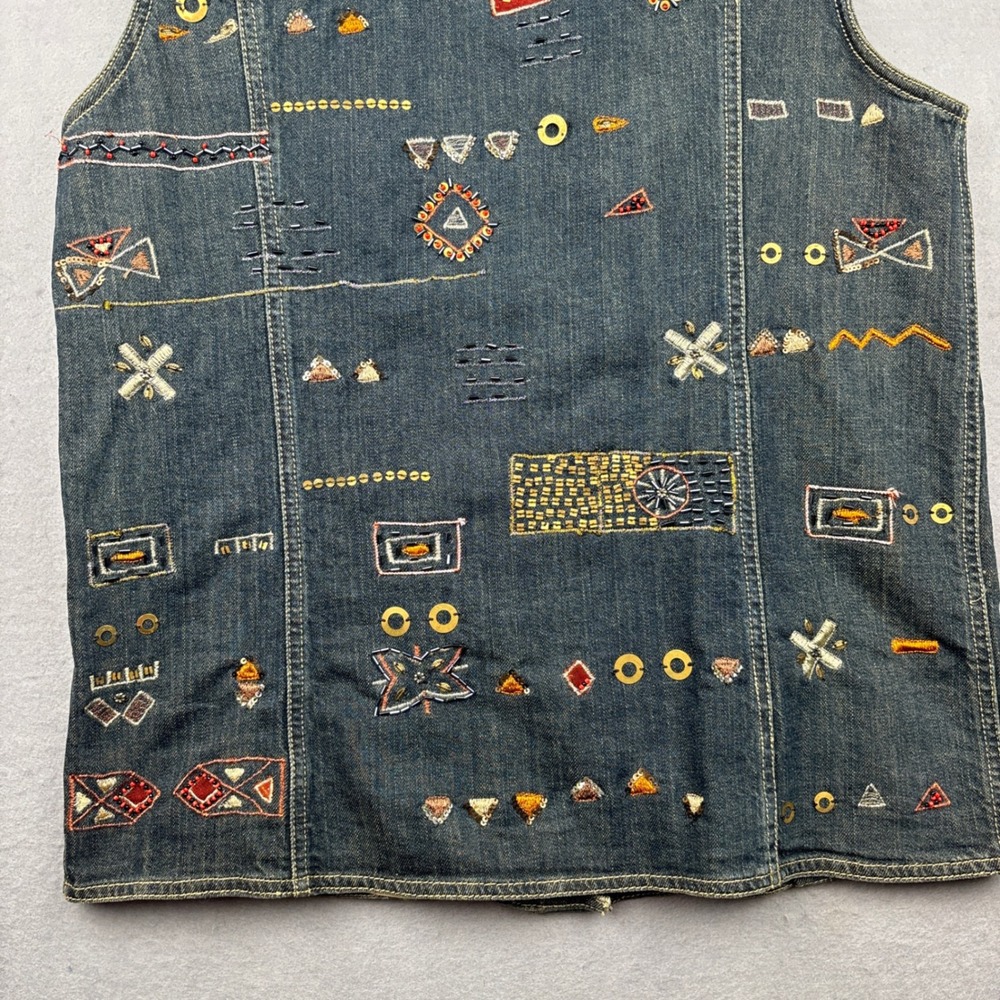 Chico's Denim Vest Womens 2 Large Embroidered Beaded Button Front Western - Picture 6 of 12